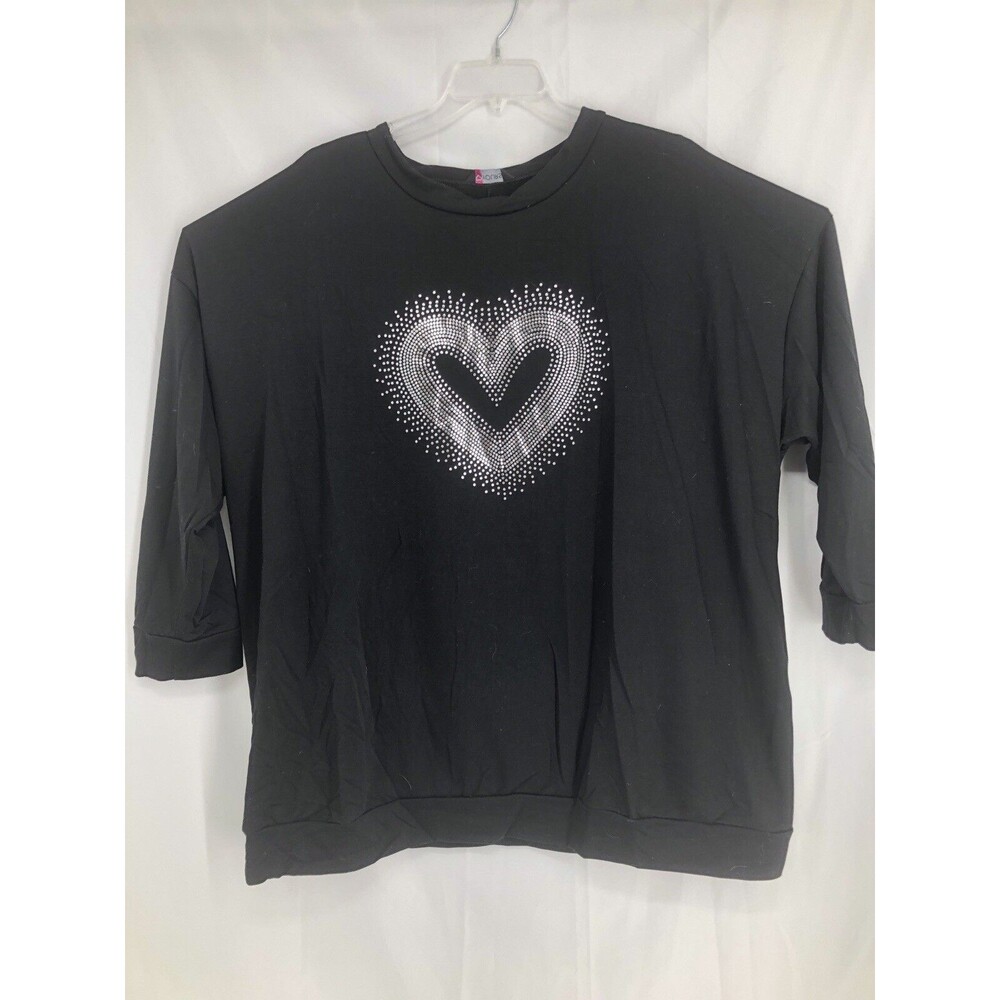 Yours Clothing 30-22 Womens Black Long Sleeve Top With Heart Embellishment